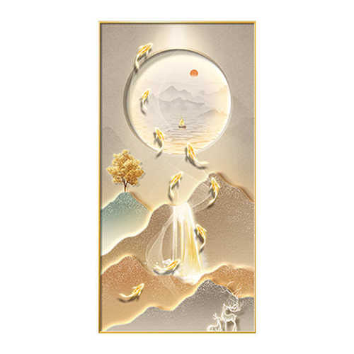 九鱼图玄关装饰画现代轻奢高级感走廊过道壁画背有靠山入户门挂画