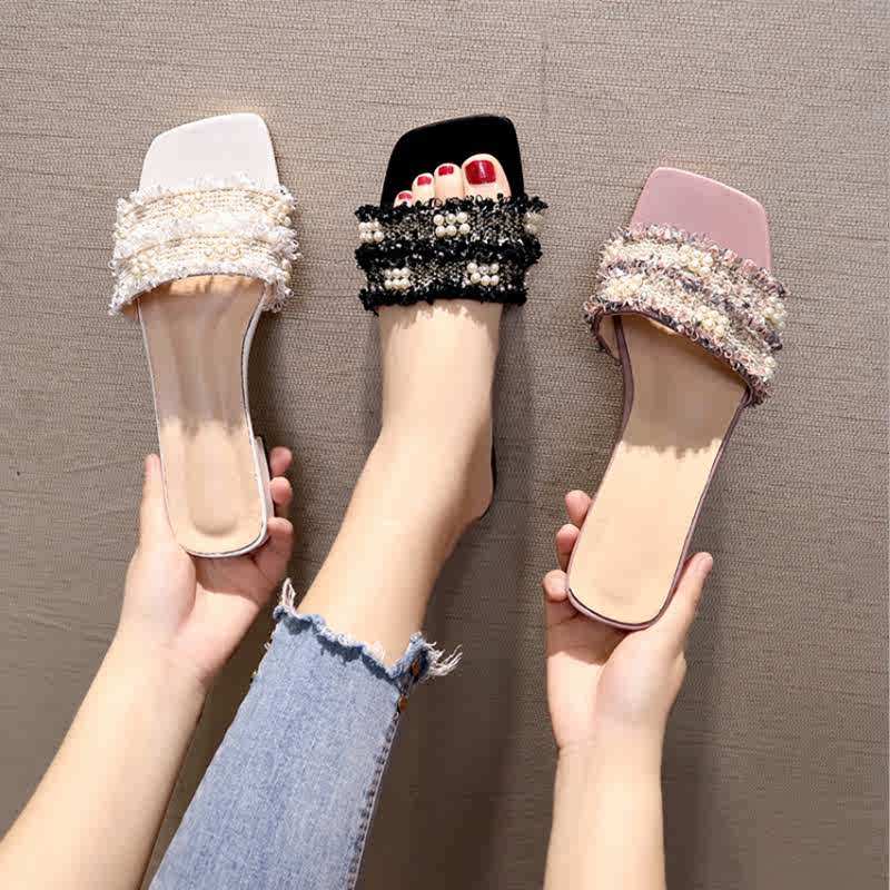 小码31 32 33珍珠拖鞋女外穿低跟3CM网红凉拖鞋大码女鞋41 43夏季,女鞋,一字拖,淘宝优惠券,粉丝福利购,淘宝优惠卷