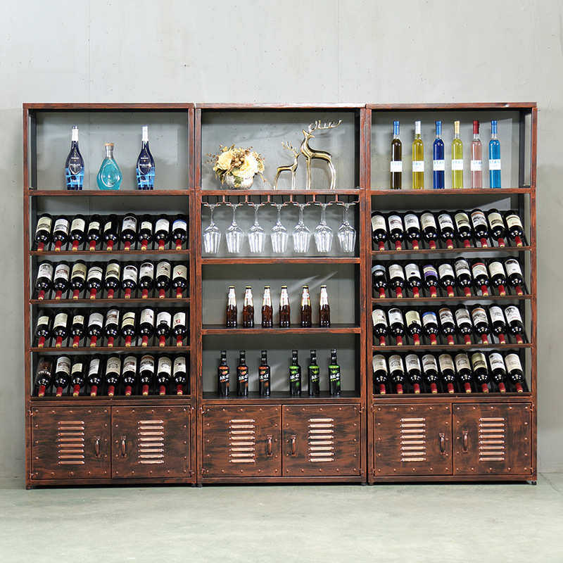 现代简约铁艺酒吧红酒柜靠墙餐厅客厅展示柜置物架葡萄酒架落地式