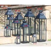 饰 手提铁皮玻璃落地风灯落地家居装 户外欧式 古典铁艺烛台摆件