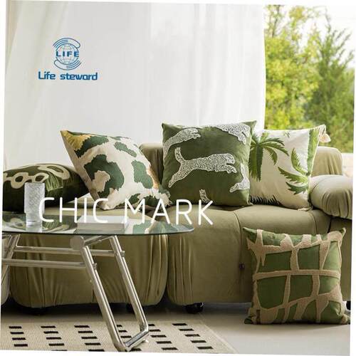 法式覆古中古南洋风绣花绒布橄榄绿抱枕靠垫cushion cover pillow
