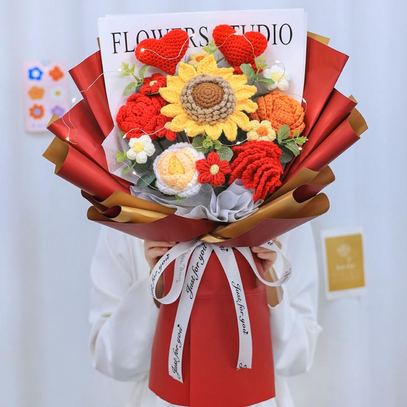 生日礼物创意彷真花手工编织玫瑰花束向日葵手捧花惊喜送女生闺蜜