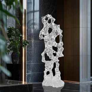 现代家居客厅玄关落地摆件透明树脂横向太湖石摆件别墅装饰艺术品