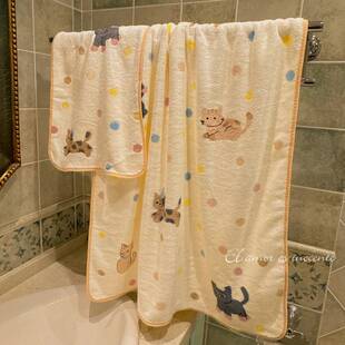 【官方旗舰店】洗澡毛巾纯棉可爱学生宿舍浴巾三件套女2025新款非