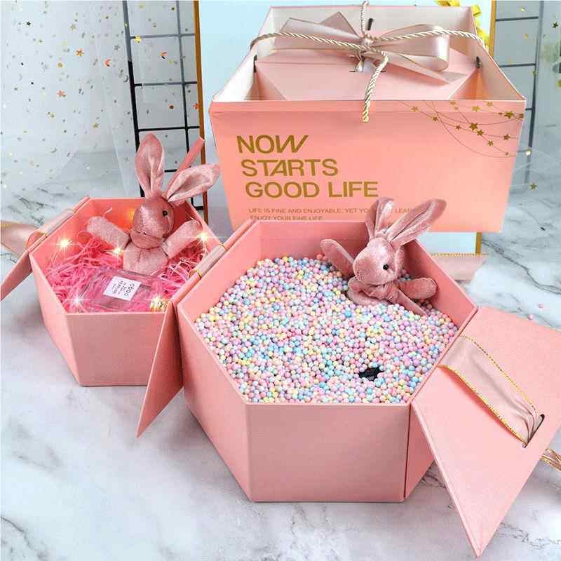 伴手礼礼装盒生日礼物盒PPJ包装盒子六盒角口喜红糖果礼品盒空礼