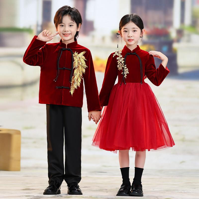 儿童朗诵合唱演出服中式国风舞蹈服中小学生大合唱团二胡表演礼服