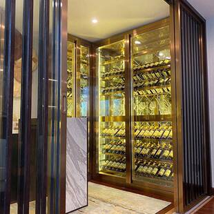 新款直销酒窖不锈钢酒柜转角内嵌档金属展示柜酒庄恒温红酒柜玫瑰