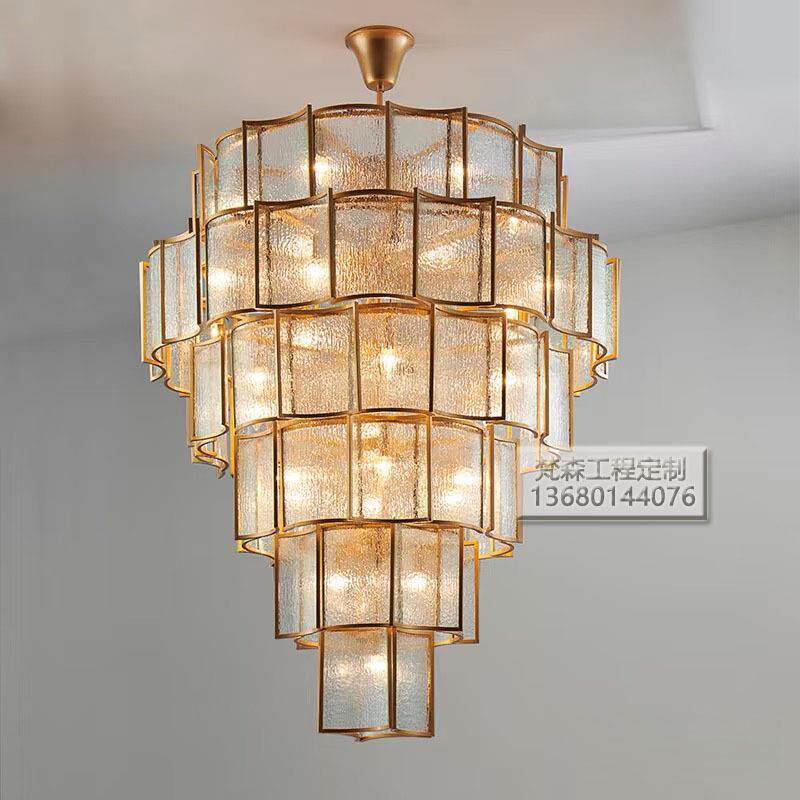 现新中式大吊灯别墅复中楼代式客厅挑空吊685灯楼楼中空高端玻璃