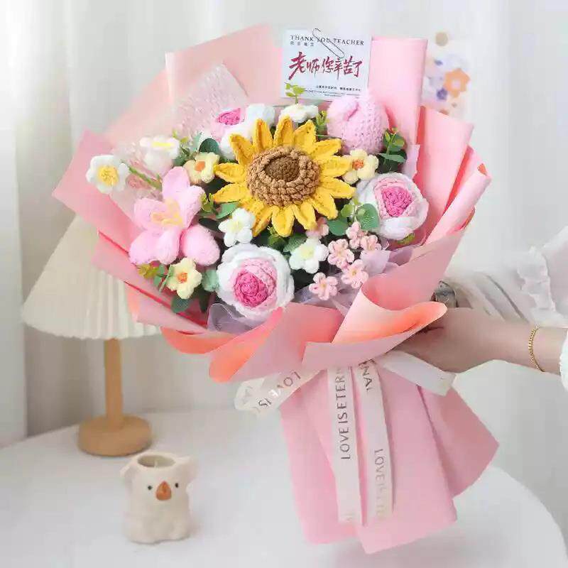 教师节送老师长辈手工针织大束花束成品毛线编织谢师毕业摆件