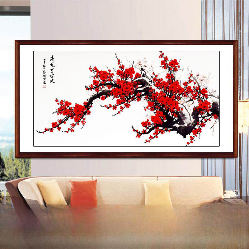 客厅卧室书房中国画梅花洛阳花鸟墨装饰挂画纯手绘正品99.9厘米横