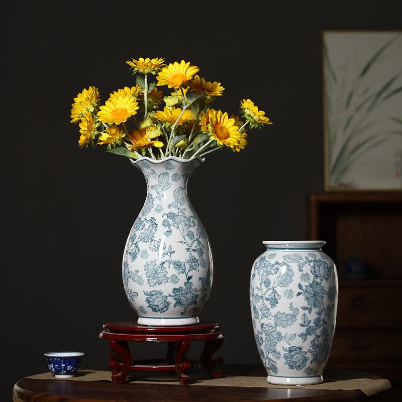 中式仿古青花瓷花器花瓶摆件陶瓷花瓶客厅装饰品花瓶陶瓷摆件