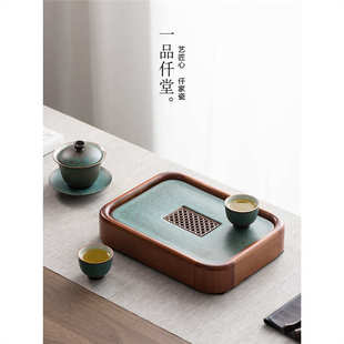 泡茶托盘干泡台轻奢茶台茶具小型 一品仟堂家用茶盘实木储水日式