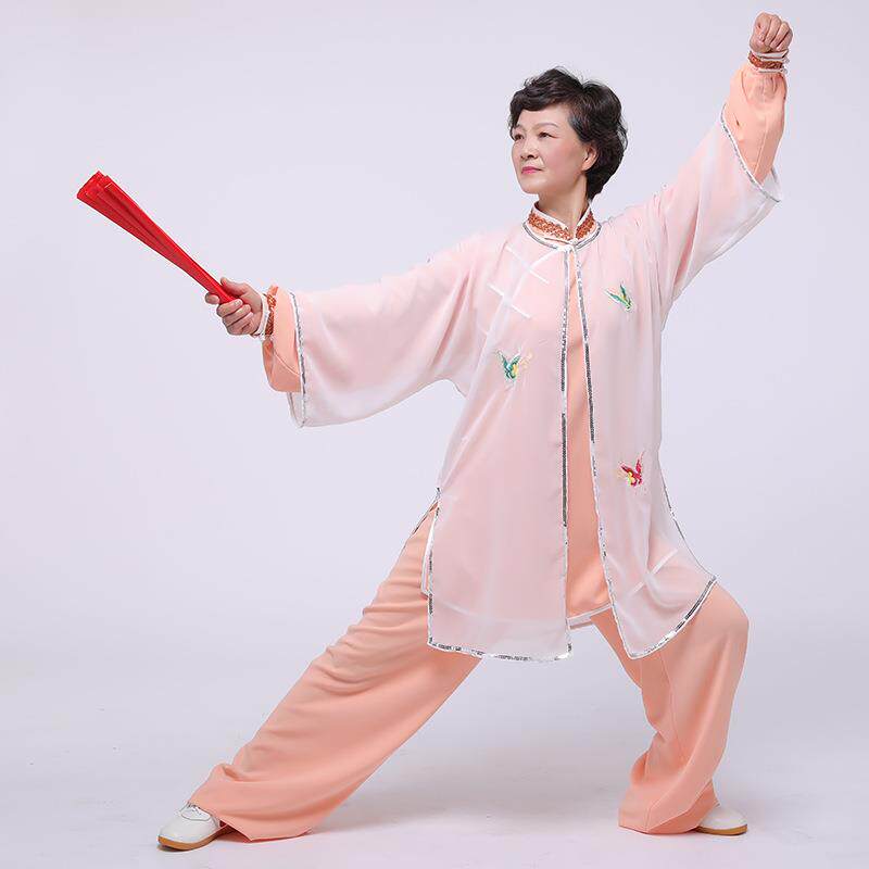 女式复古斜襟武术服凉爽透气免烫比赛表演太极服绣花披肩罩衫