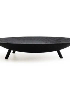 寂托盘茶盘木质高脚三腿摆件黑色果盘侘家用椭圆型装饰宿风实木民