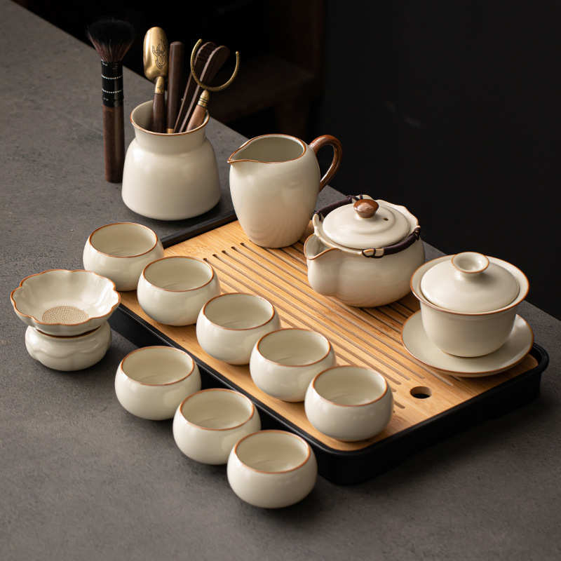 汝窑功夫茶具套装家用2025新款办公室喝茶泡茶盖碗茶壶茶杯子套装