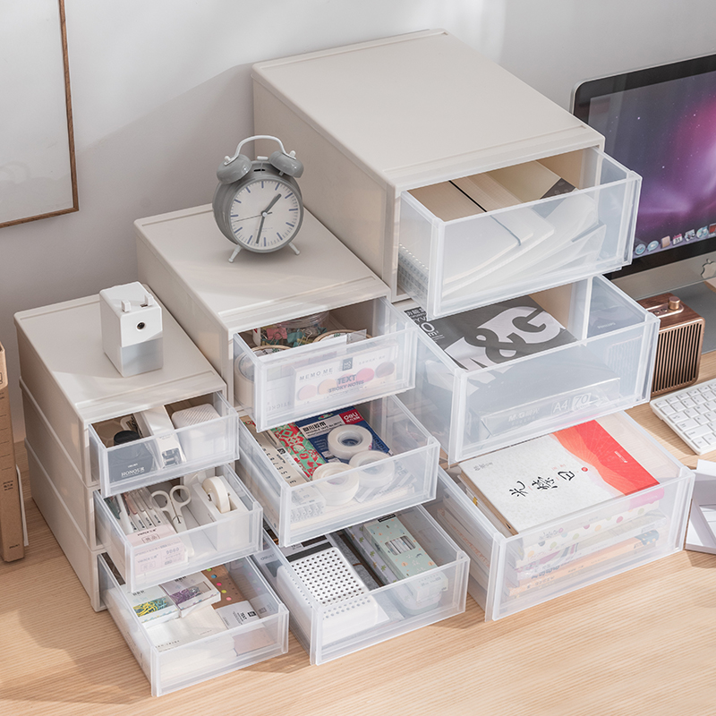 桌面收纳盒办公桌抽屉式整理盒子家用化妆品透明置物架文具储物箱