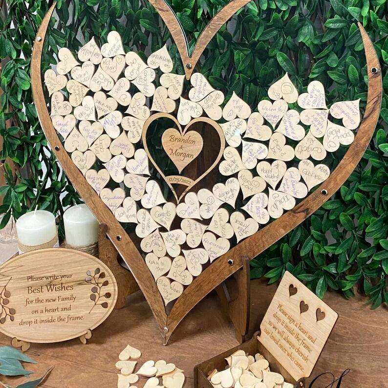 木质心形创意婚礼签名框为宾客留言簿个性透明结婚礼签名板本簿册