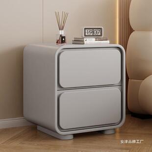 奶油风床头柜皮质简约现代小型卧室实木床边柜极简易免安装收纳柜