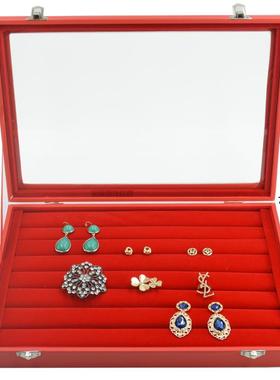 高档大红色首带盖珠宝箱格子号收纳戒指项链手吊链坠耳环耳钉手镯