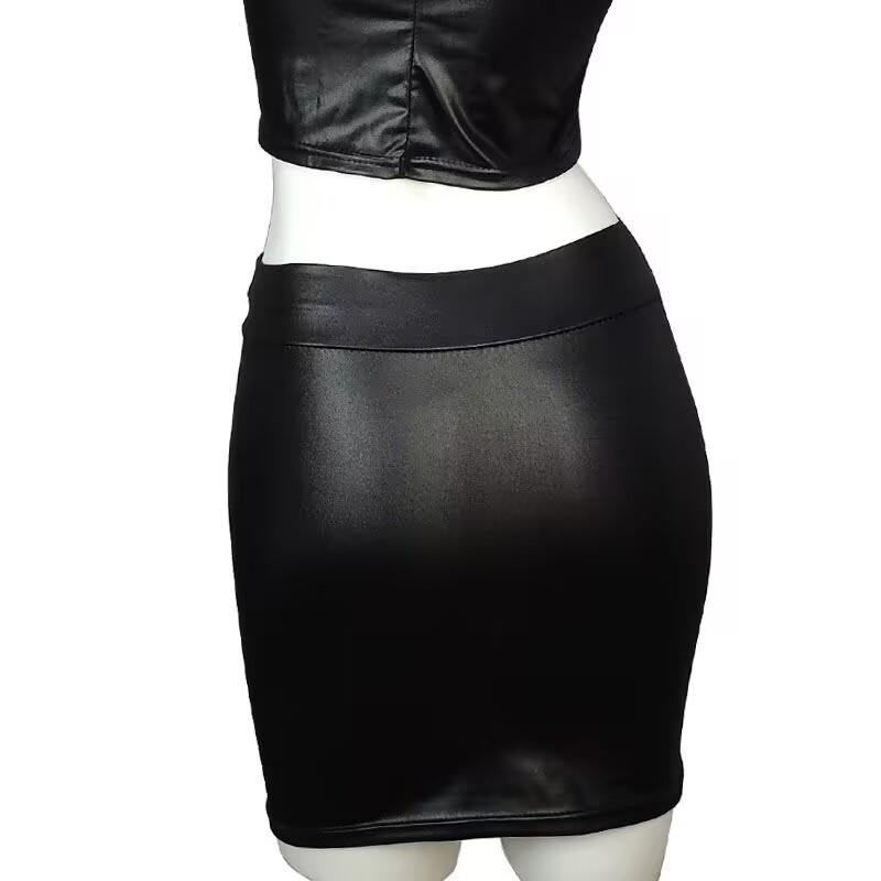 Skirt Sexy Mini Fit Slim Hip Waist High Matte Skirt Leather