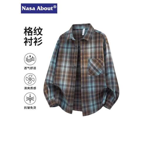 Men’s American retro plaid shirt with contrasting colors fo