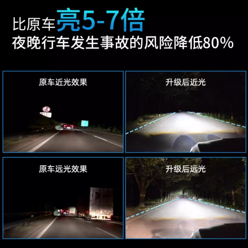 H4带透镜汽车LED激光大灯改装远近一体车灯强光超亮双光矩阵灯泡
