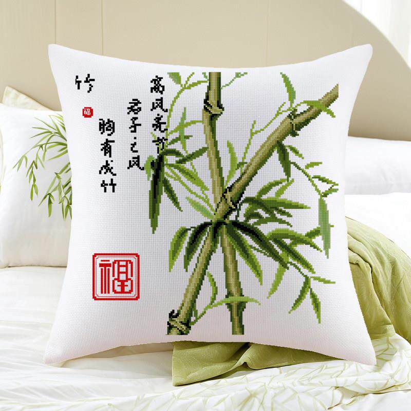 高级感十字绣抱枕十字绣花卉梅兰竹菊竹子客厅沙发汽车靠垫自己绣