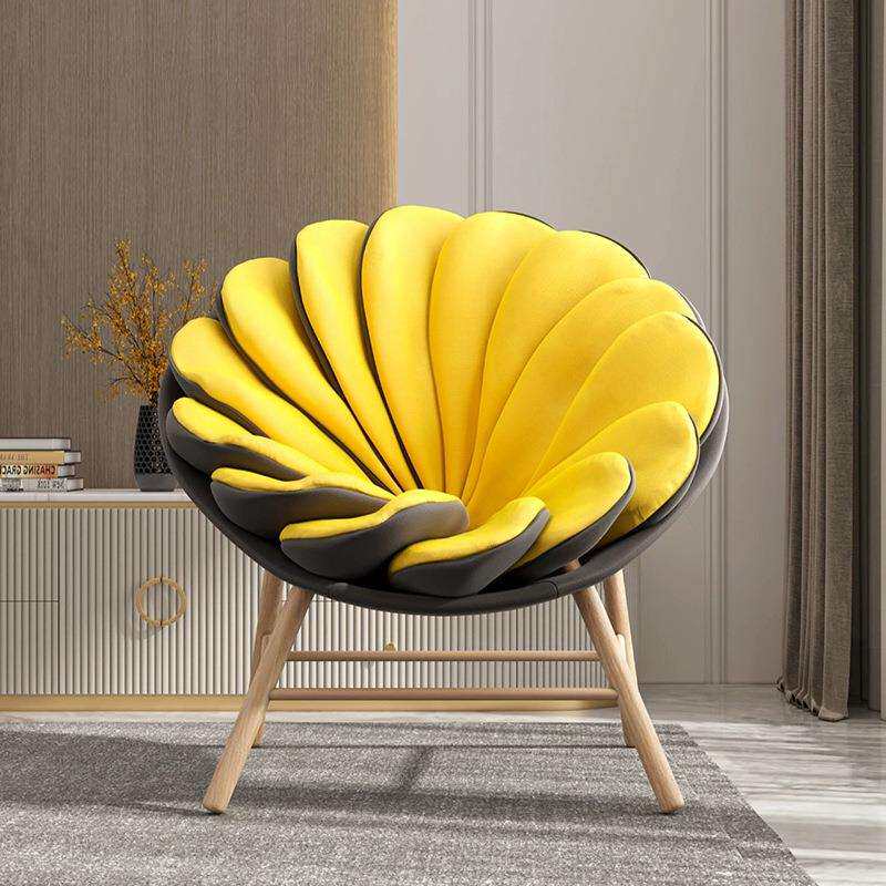 意式设计师创意花瓣椅现代轻奢客厅背靠休闲椅阳台实木单人沙发椅