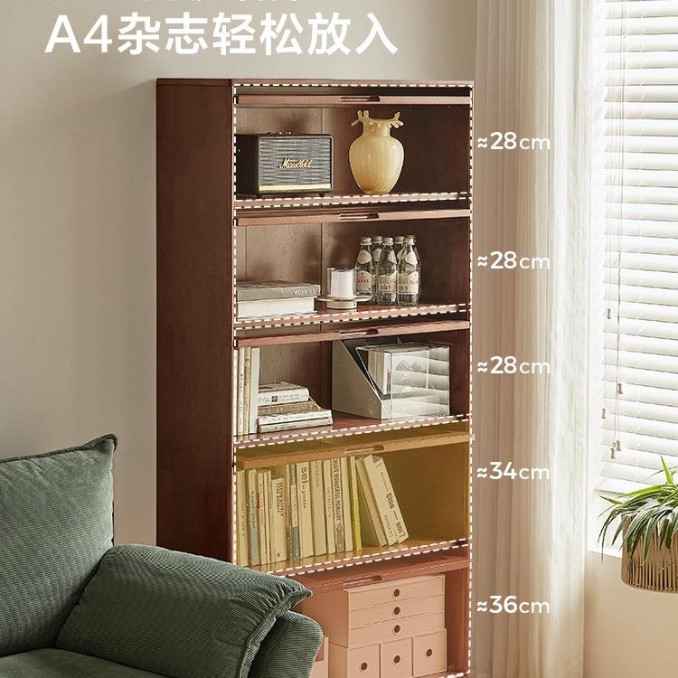 美式实木书柜展示柜储物柜置物书架落地带玻璃门客厅木业家装建材
