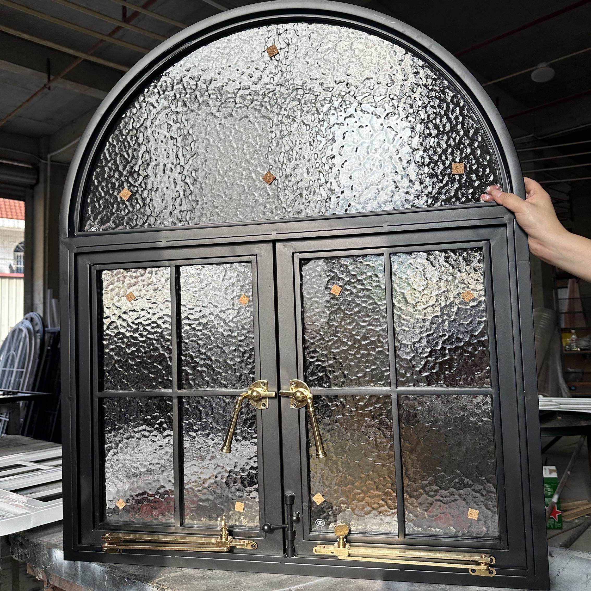 法式覆古拱形窗铁艺双开关窗造型窗室内透光玻璃平开窗定制落地窗