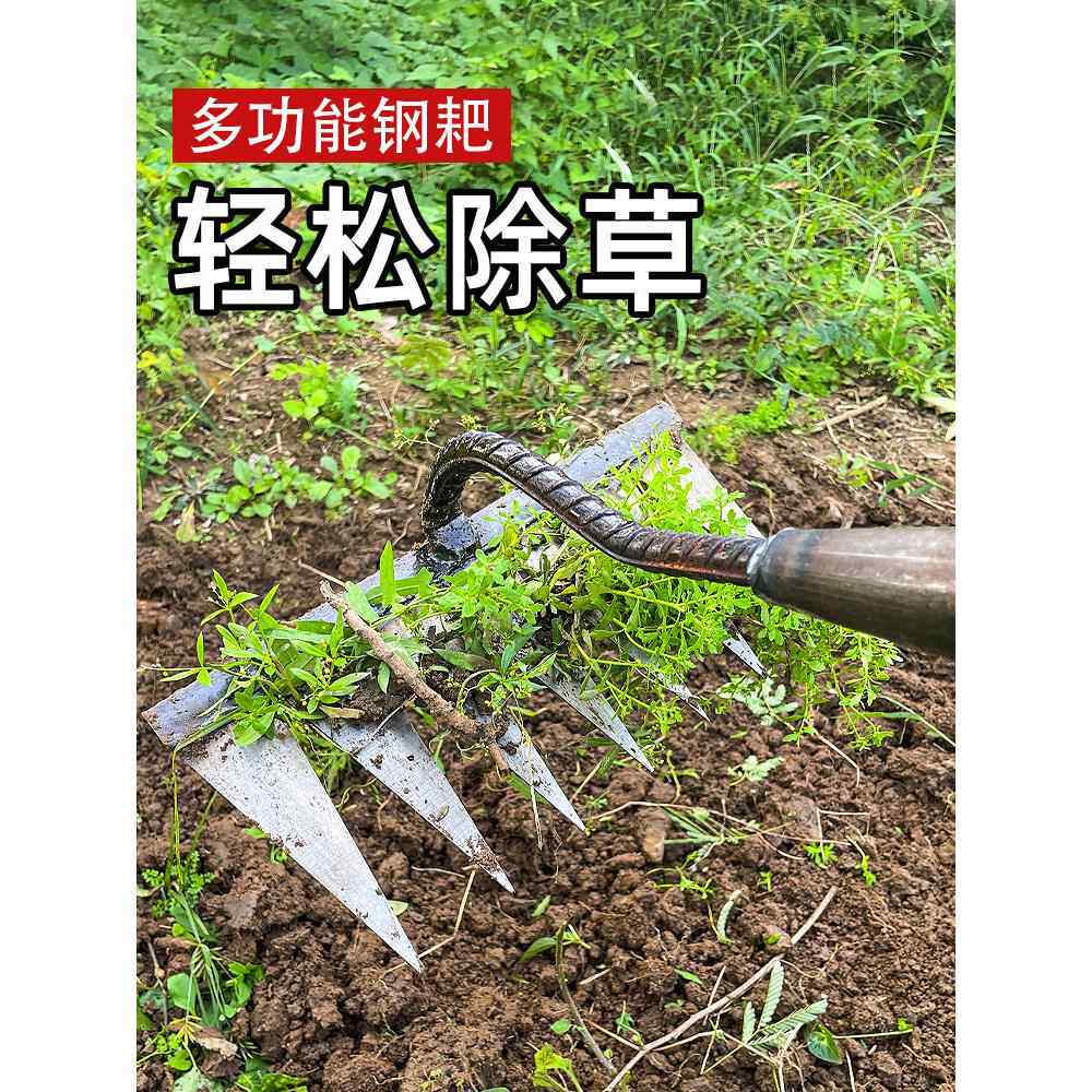 锄头除草耙子农具锄草锄根翻地松土神器六齿钉耙钢耙农用工具大全
