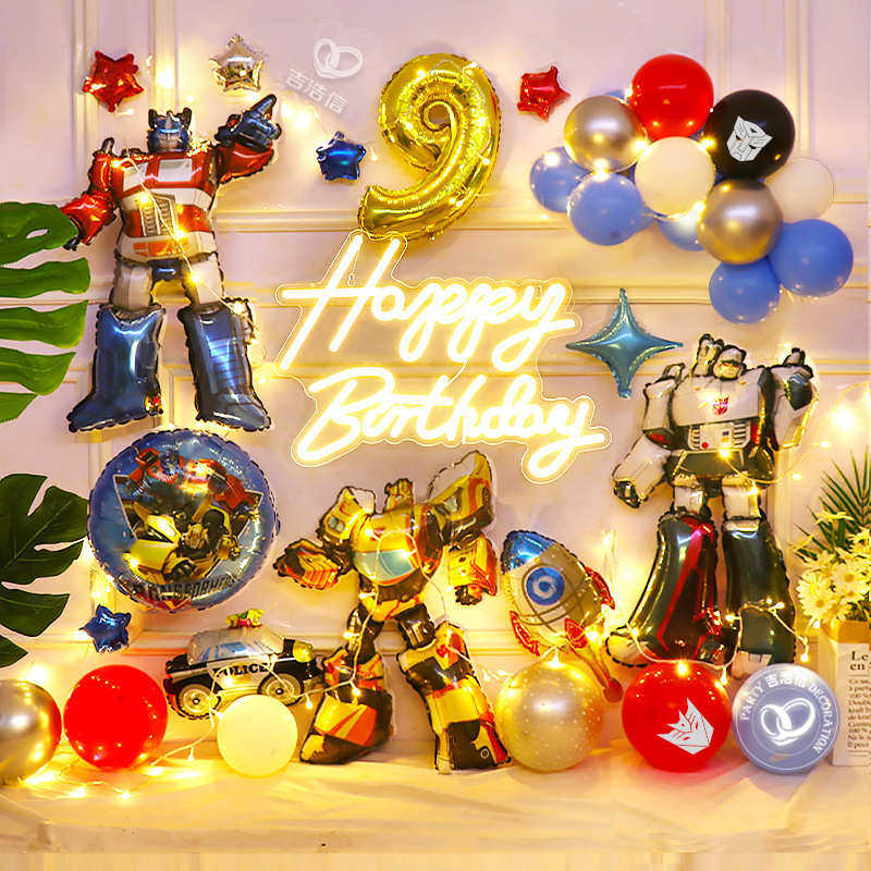 变形金刚主题气球背景墙拍照套装 儿童男孩生日派对场景装饰布置