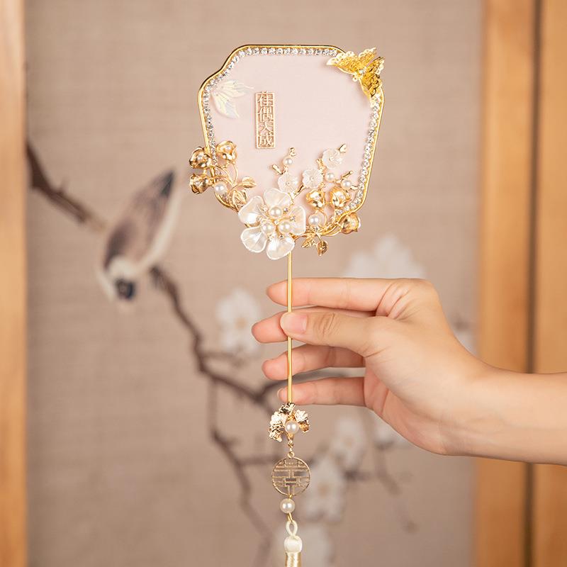 DWK缘中式秀禾手晨袍迷你小团扇古风持道具新娘重视巴掌扇结新婚