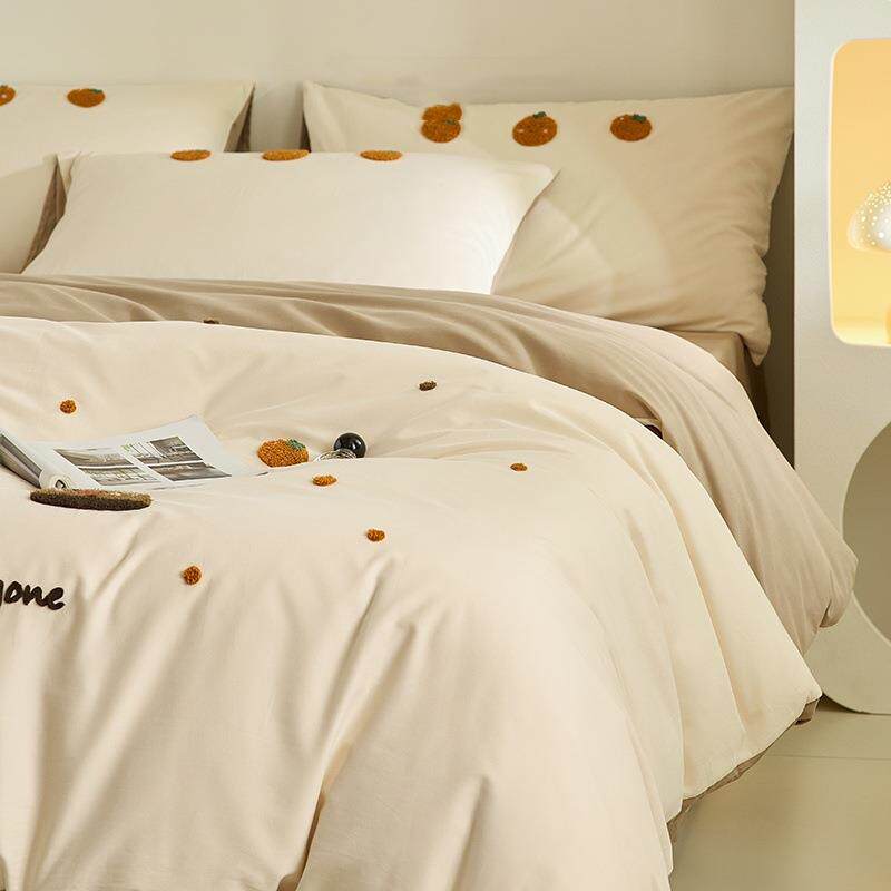 小清新100SPro长绒棉磨毛床上四件套纯棉毛巾绣被套全棉床单床品4