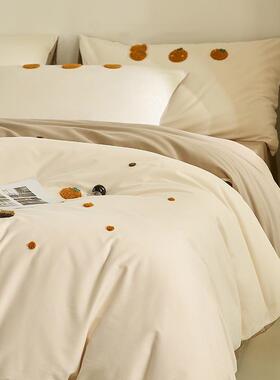 小清新100SPro长绒棉磨毛床上四件套纯棉毛巾绣被套全棉床单床品4