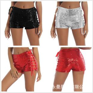 Women's high waisted strap hollow sequin shorts autumn