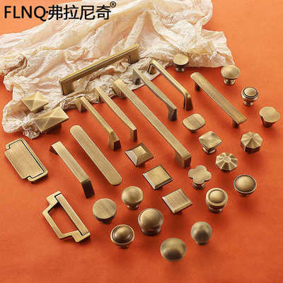 法式纯铜柜门黄古铜单孔衣柜抽屉复古小拉手橱柜黄铜全铜美式把手