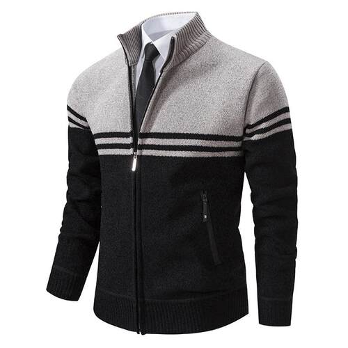 Men's stand up collar sweater jacket men's color blocked