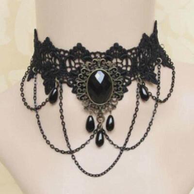 Gothic Style Jewelry Set Vintage Lace Choker Necklace Ring H