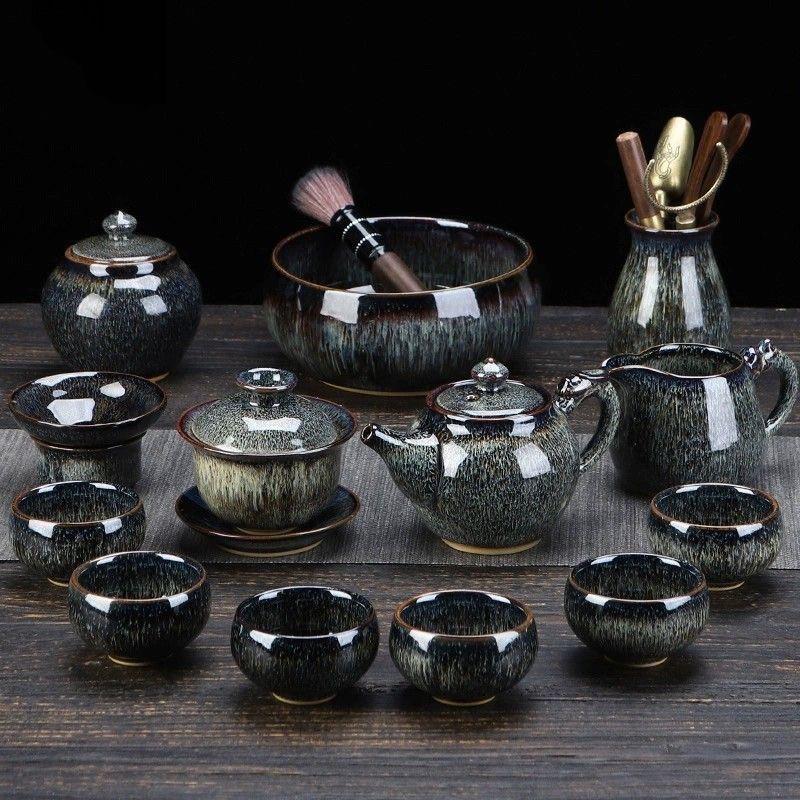 新款建盏全套陶瓷茶具家用盖碗套装泡茶专用茶杯带高级轻奢礼盒装