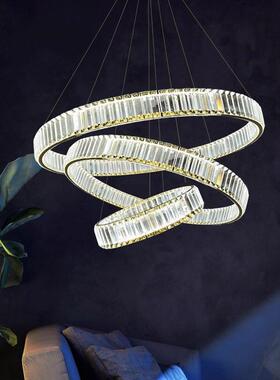 后现代轻奢客厅水晶吊灯简约卧室餐厅灯创意个性酒店LED圆环灯具