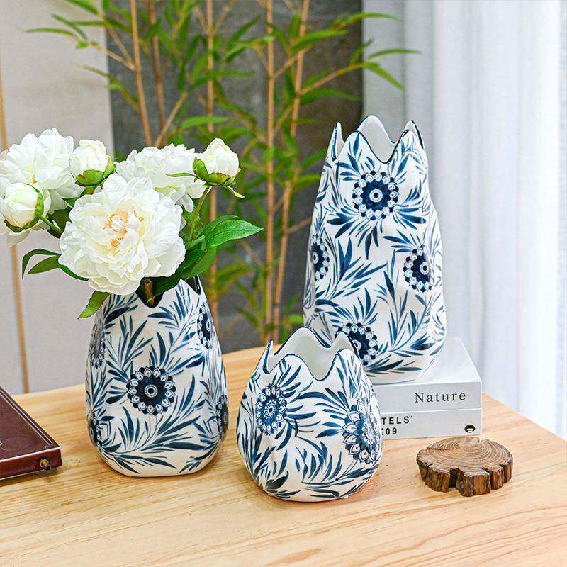 手绘青花瓷花瓶中式客厅玄关插花工艺品房间陶瓷装饰摆件艺术手工