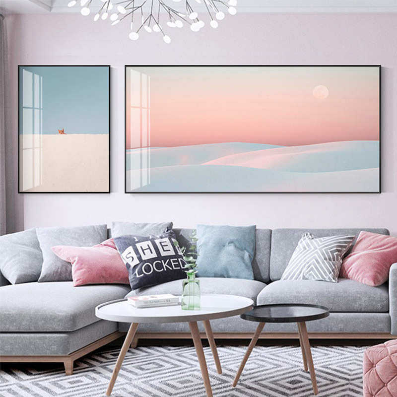 客厅装饰画风景画沙发背景画现代简约挂画ins北欧大尺寸温馨壁画