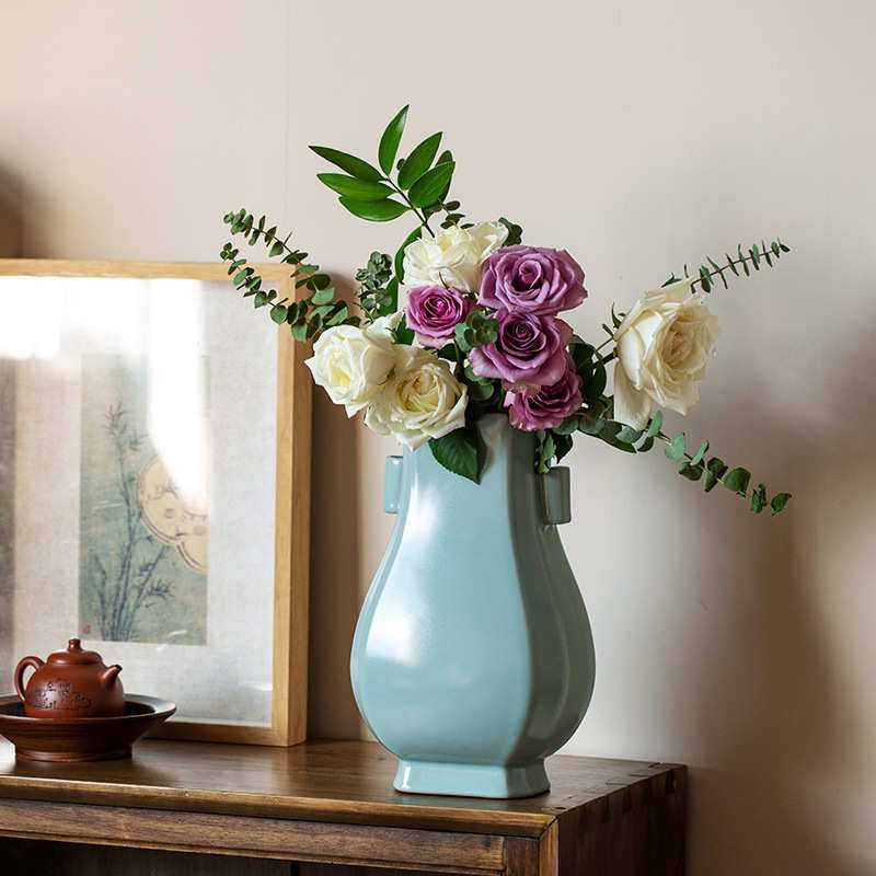 花瓶插花手工禅意茶台摆件复古中式茶室中式博古架桌面装饰贯耳瓶,餐饮具,茶具礼盒,淘宝优惠券,粉丝福利购,淘宝优惠卷