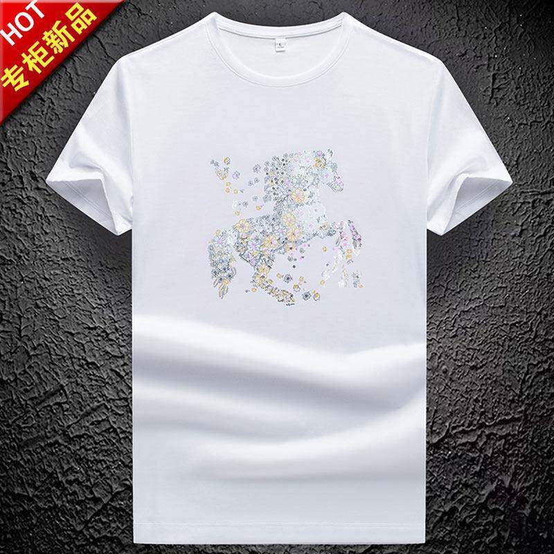 【专柜奢侈】男士镶钻白色短袖高级感T恤潮牌欧洲站男装烫钻上衣