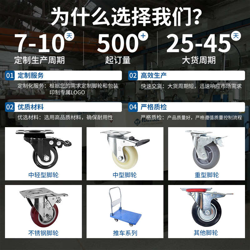 家具轮推车平板刹车万向轮重型4568寸弹簧轮脚轮双承重万向脚轮