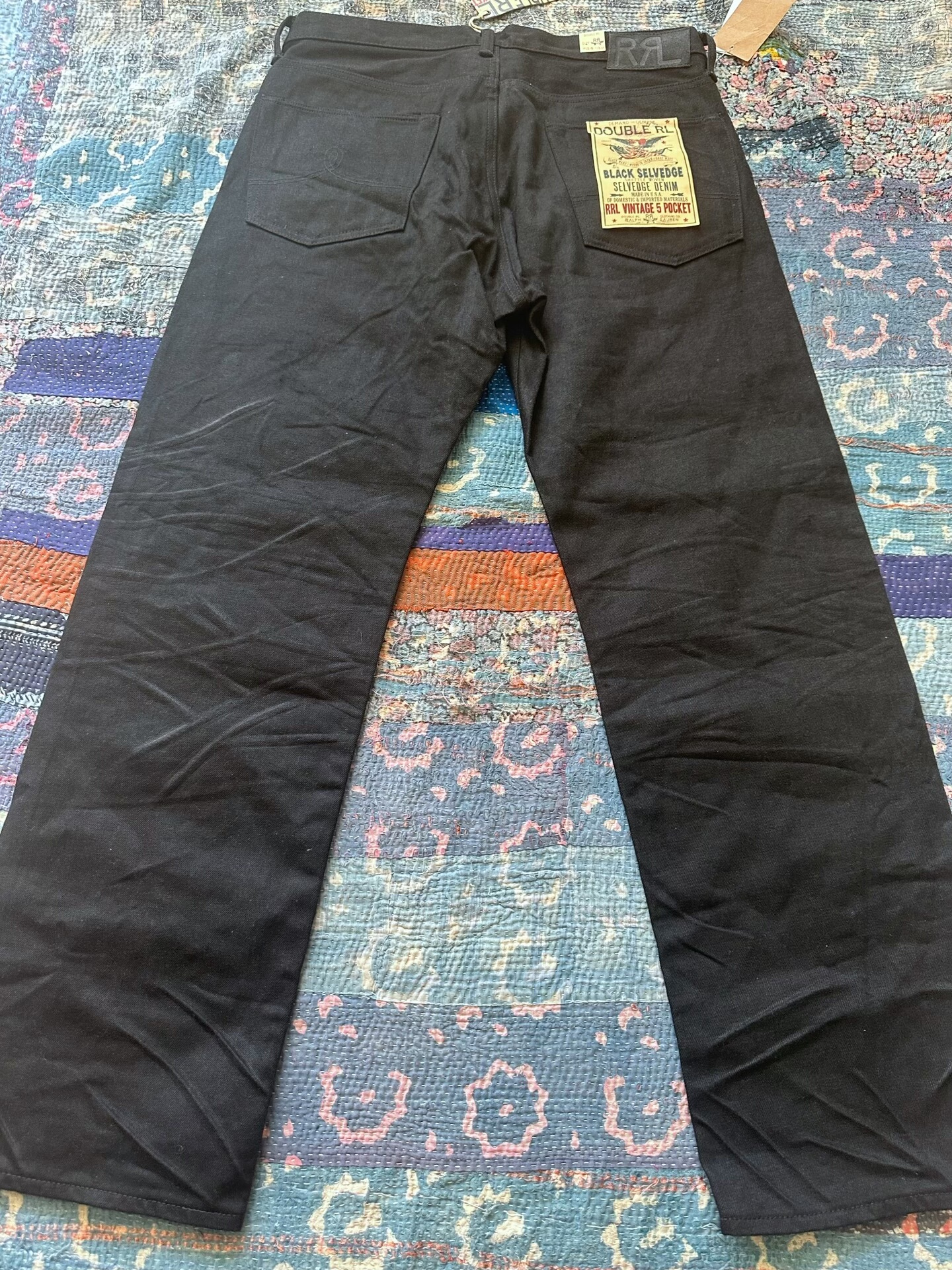RRL Black Vintage Distressed Jeans — front