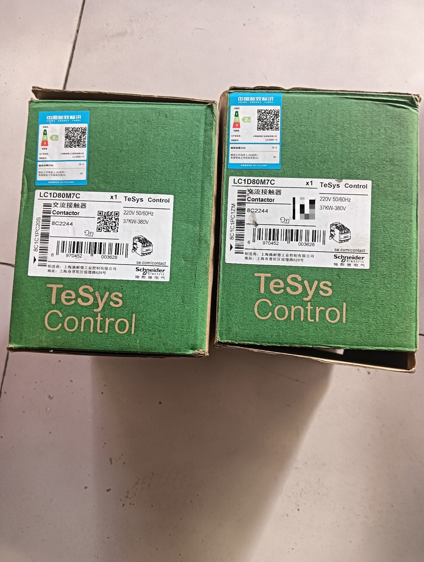 施耐德接触器LC1D80包装盒两个，实物照片