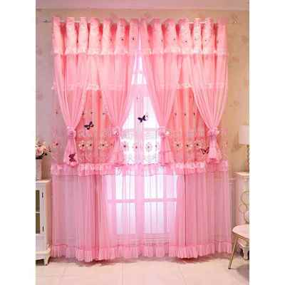 2025新款儿童房公主风蕾丝客厅遮光窗帘挂钩款女生卧室高级感定制