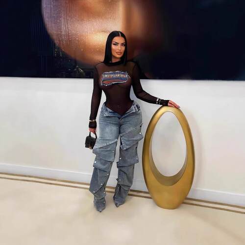 Women's straight leg elastic jeans, women's detachable high